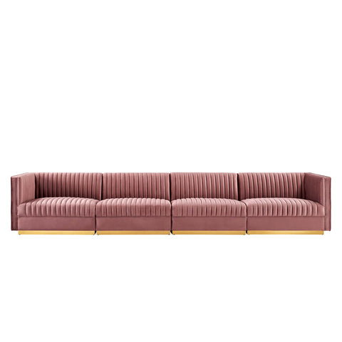 Modway Sanguine Channel Tufted Performance Velvet 4-Seat Modular Sectional Sofa  