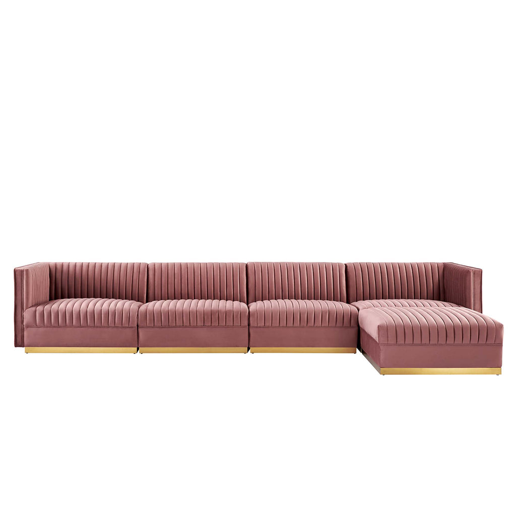 Modway Sanguine 5-Piece Channel Tufted Performance Velvet Modular Sectional Sofa  