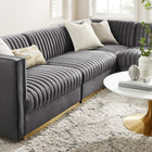 Modway Sanguine 4-Piece Channel Tufted Performance Velvet Right-Facing Modular Sectional Sofa