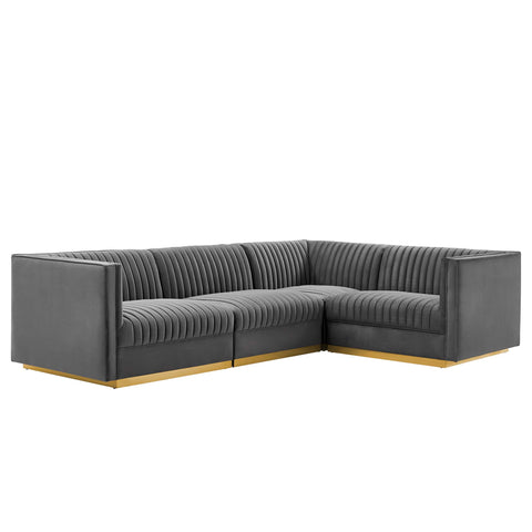 Modway Sanguine 4-Piece Channel Tufted Performance Velvet Right-Facing Modular Sectional Sofa  