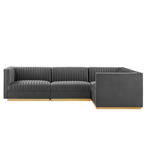 Modway Sanguine 4-Piece Channel Tufted Performance Velvet Right-Facing Modular Sectional Sofa  
