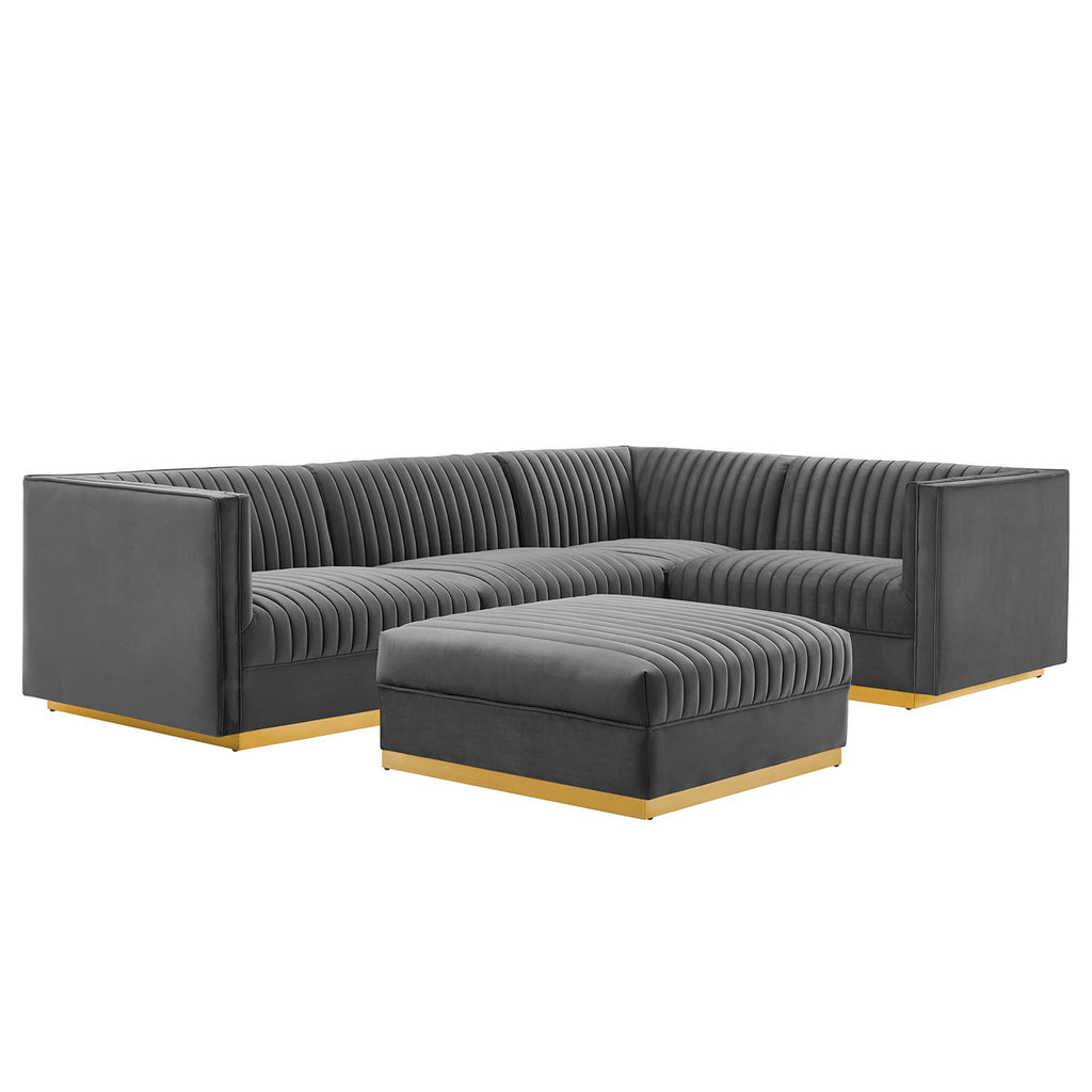 Modway Sanguine 5-Piece Channel Tufted Performance Velvet Right-Facing Modular Sectional Sofa  