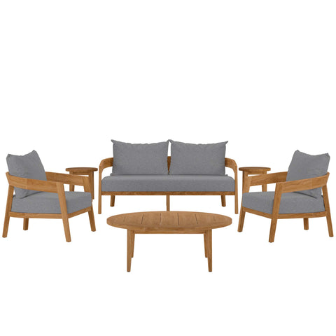Modway Brisbane 6-Piece Teak Wood Outdoor Patio Set  