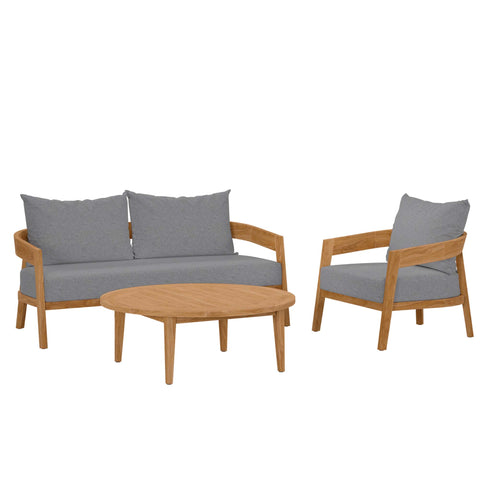 Modway Brisbane 3-Piece Teak Wood Outdoor Patio Set  