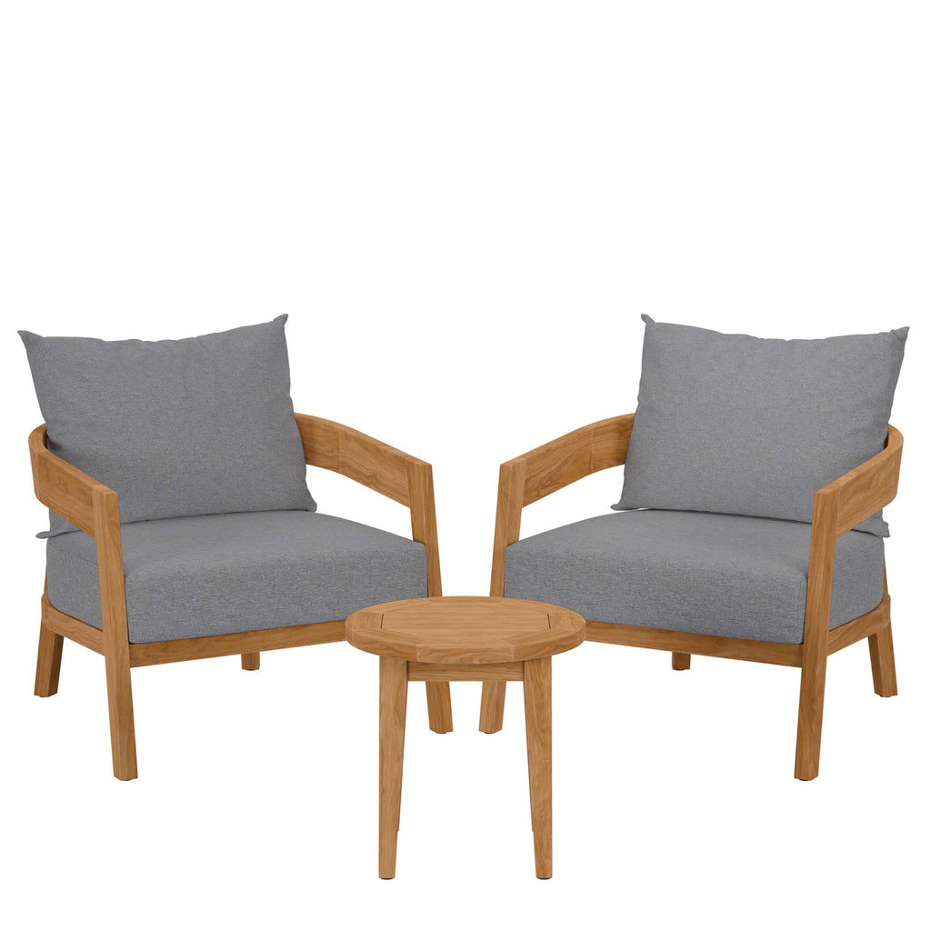 Modway Brisbane 3-Piece Teak Wood Outdoor Patio Set