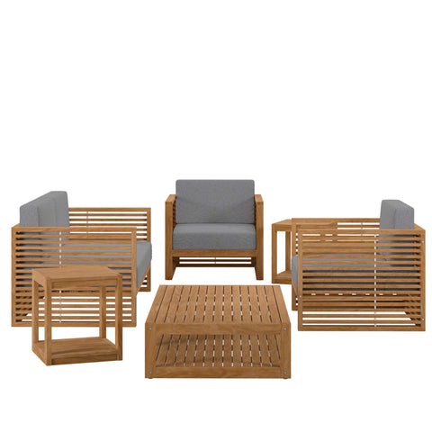 Modway Carlsbad 6-Piece Teak Wood Outdoor Patio Set  