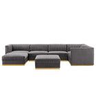 Modway Sanguine 7-Piece Channel Tufted Performance Velvet Right-Facing Modular Sectional Sofa  