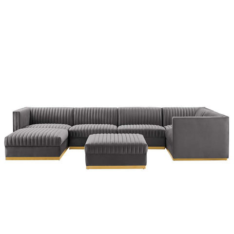 Modway Sanguine 7-Piece Channel Tufted Performance Velvet Right-Facing Modular Sectional Sofa  