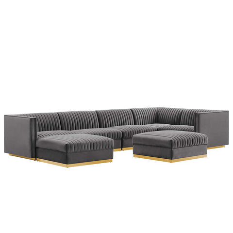 Modway Sanguine 7-Piece Channel Tufted Performance Velvet Right-Facing Modular Sectional Sofa  