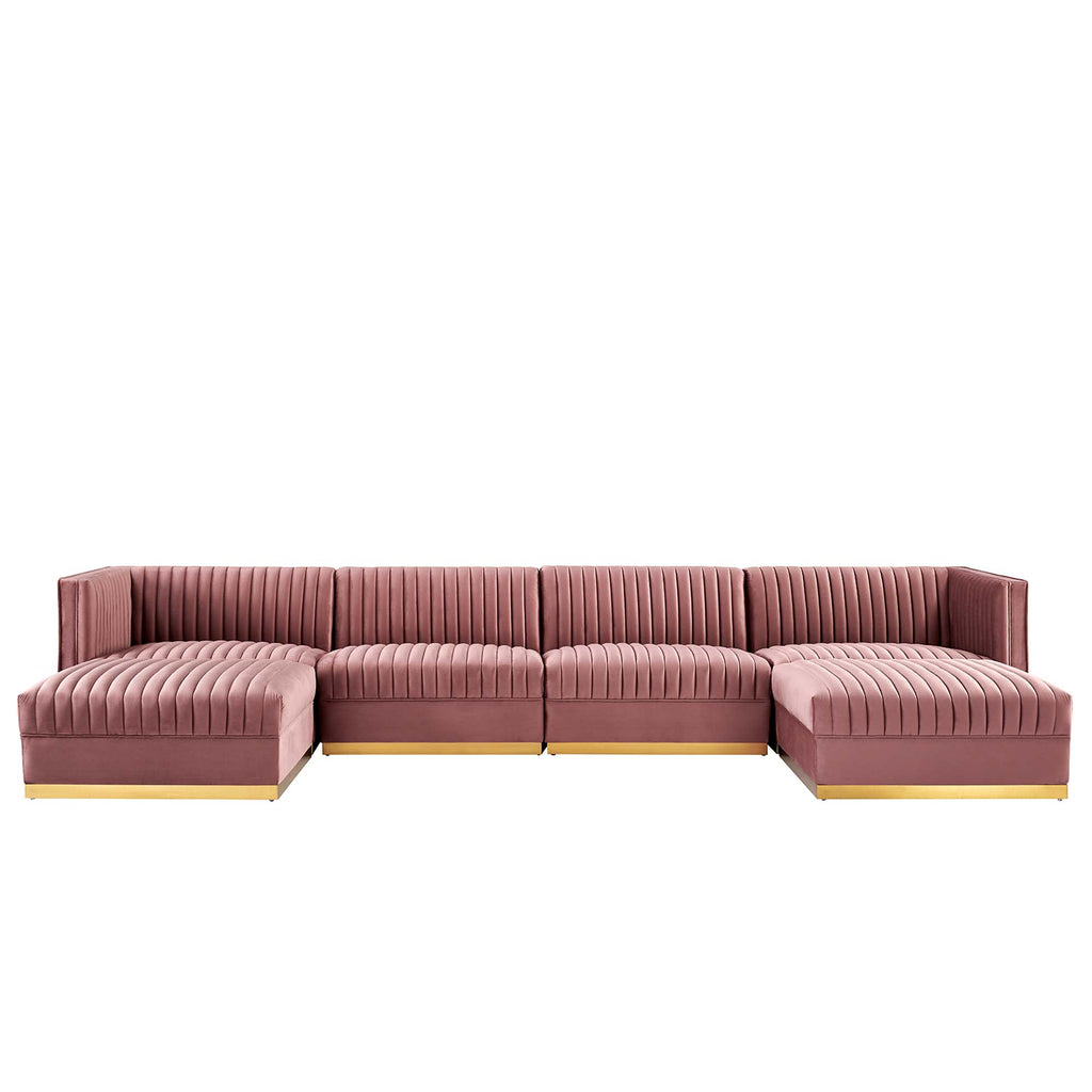 Modway Sanguine 6-Piece Channel Tufted Performance Velvet Modular Sectional Sofa  