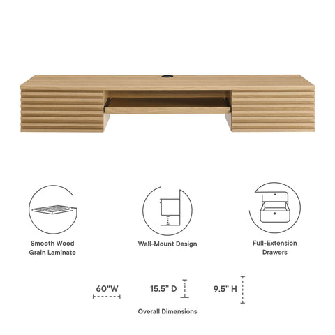 Modway Render Wall Mount Wood Office Desk  