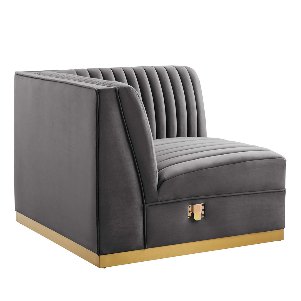 Modway Sanguine Channel Tufted Performance Velvet Modular Sectional Sofa Right Corner Chair  