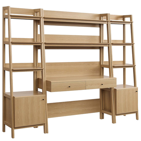 Modway Bixby 3-Piece Wood Office Desk and Bookshelf  