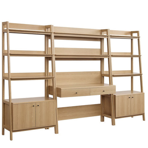 Modway Bixby 3-Piece Wood Office Desk and Bookshelf  