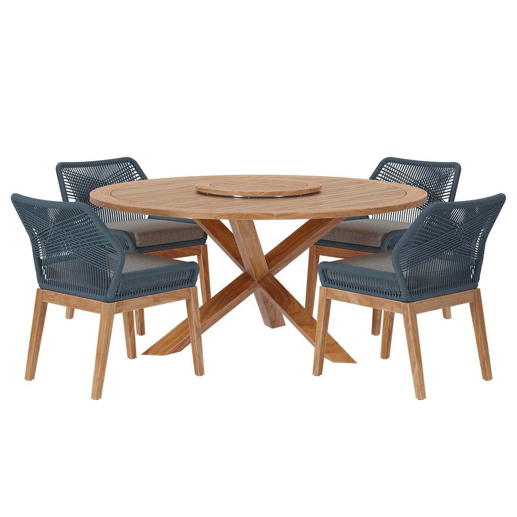 Modway Wellspring 5-Piece Outdoor Patio Teak Wood Dining Set  