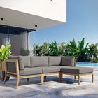 Modway Clearwater 4-Piece Outdoor Patio Teak Wood Sectional Sofa