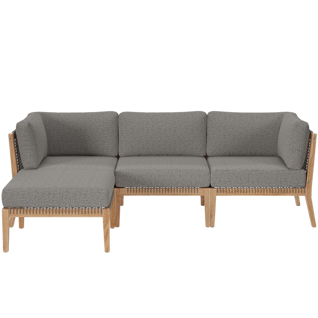 Modway Clearwater 4-Piece Outdoor Patio Teak Wood Sectional Sofa  