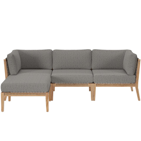 Modway Clearwater 4-Piece Outdoor Patio Teak Wood Sectional Sofa  