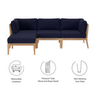 Modway Clearwater 4-Piece Outdoor Patio Teak Wood Sectional Sofa