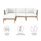 Modway Clearwater 4-Piece Outdoor Patio Teak Wood Sectional Sofa