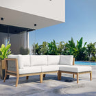 Modway Clearwater 4-Piece Outdoor Patio Teak Wood Sectional Sofa
