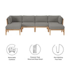 Modway Clearwater 6-Piece Outdoor Patio Teak Wood Sectional Sofa EEI-6122
