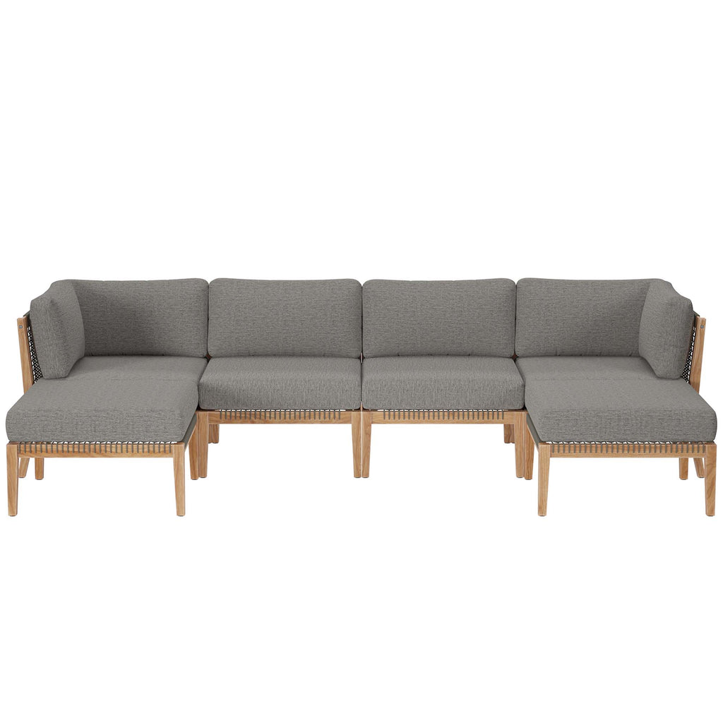 Modway Clearwater 6-Piece Outdoor Patio Teak Wood Sectional Sofa  