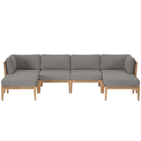 Modway Clearwater 6-Piece Outdoor Patio Teak Wood Sectional Sofa  