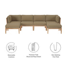 Modway Clearwater 6-Piece Outdoor Patio Teak Wood Sectional Sofa EEI-6122