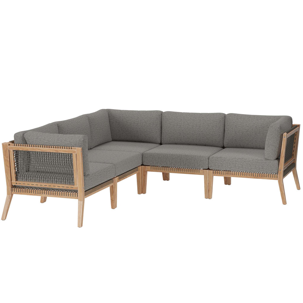 Modway Clearwater 5-Piece Outdoor Patio Teak Wood Sectional Sofa  