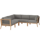 Modway Clearwater 5-Piece Outdoor Patio Teak Wood Sectional Sofa  