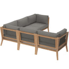 Modway Clearwater 5-Piece Outdoor Patio Teak Wood Sectional Sofa
