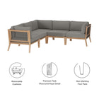Modway Clearwater 5-Piece Outdoor Patio Teak Wood Sectional Sofa