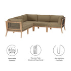 Modway Clearwater 5-Piece Outdoor Patio Teak Wood Sectional Sofa