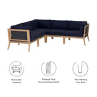 Modway Clearwater 5-Piece Outdoor Patio Teak Wood Sectional Sofa
