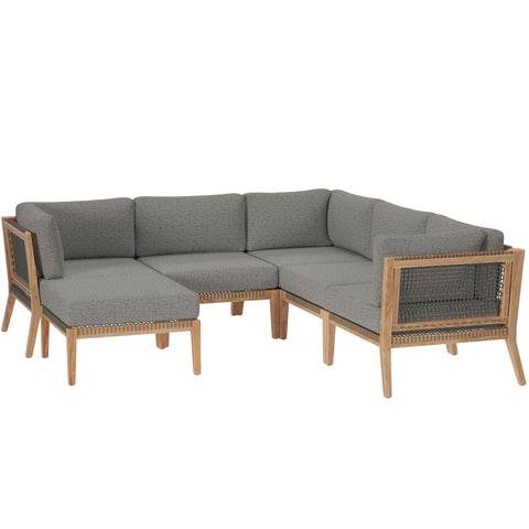 Modway Clearwater 6-Piece Outdoor Patio Teak Wood Sectional Sofa EEI-6124