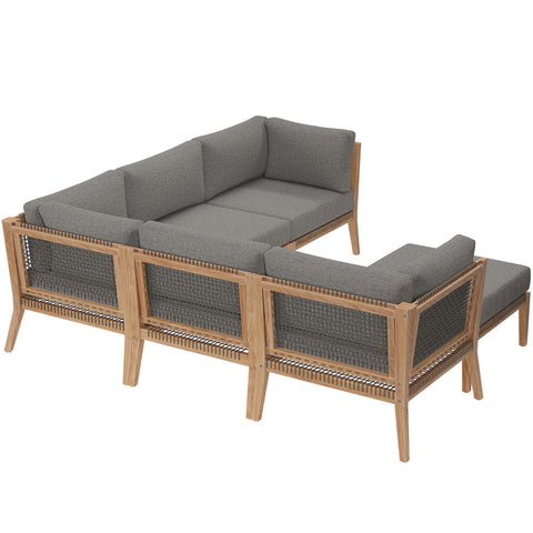 Modway Clearwater 6-Piece Outdoor Patio Teak Wood Sectional Sofa EEI-6124