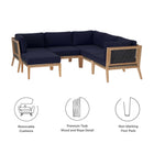 Modway Clearwater 6-Piece Outdoor Patio Teak Wood Sectional Sofa EEI-6124