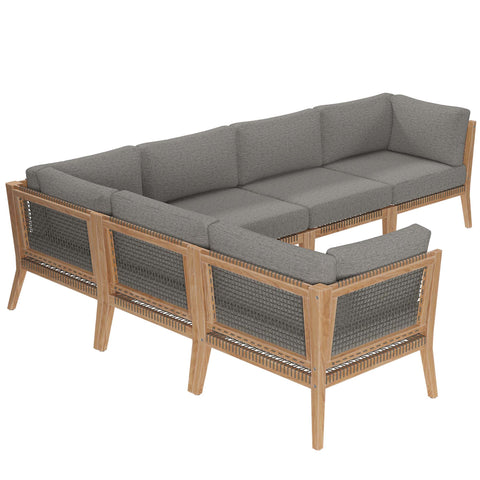 Modway Clearwater 6-Piece Outdoor Patio Teak Wood Sectional Sofa EEI-6125