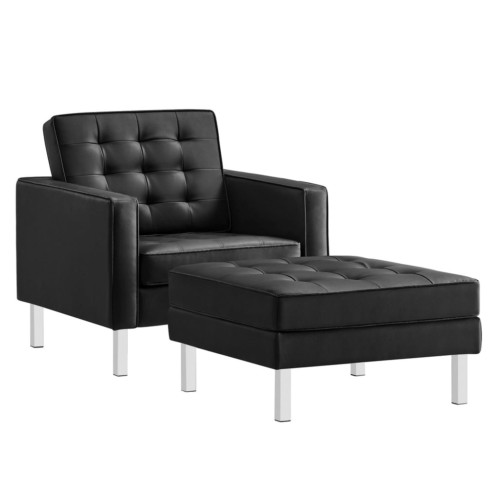 Modway Loft Tufted Vegan Leather Armchair and Ottoman Set  