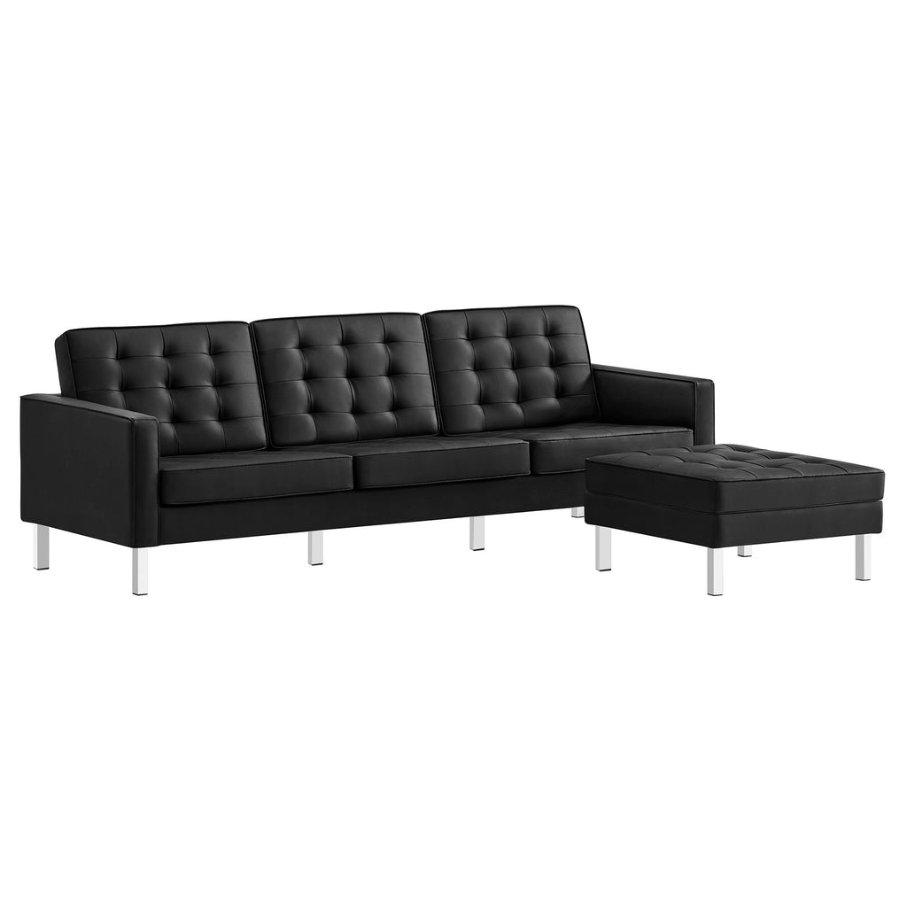 Modway Loft Tufted Vegan Leather Sofa and Ottoman Set  
