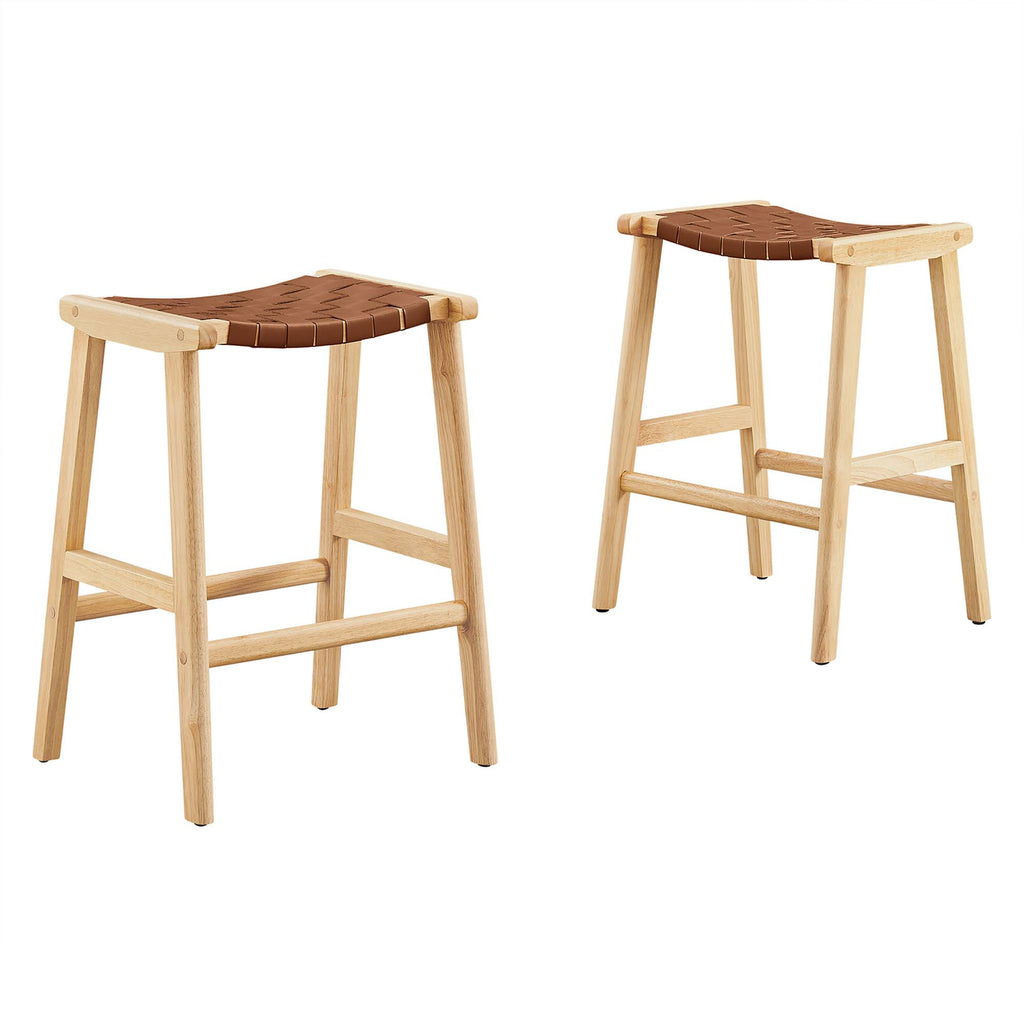 Modway Saoirse Faux Leather Wood Counter Stool Set of 2  