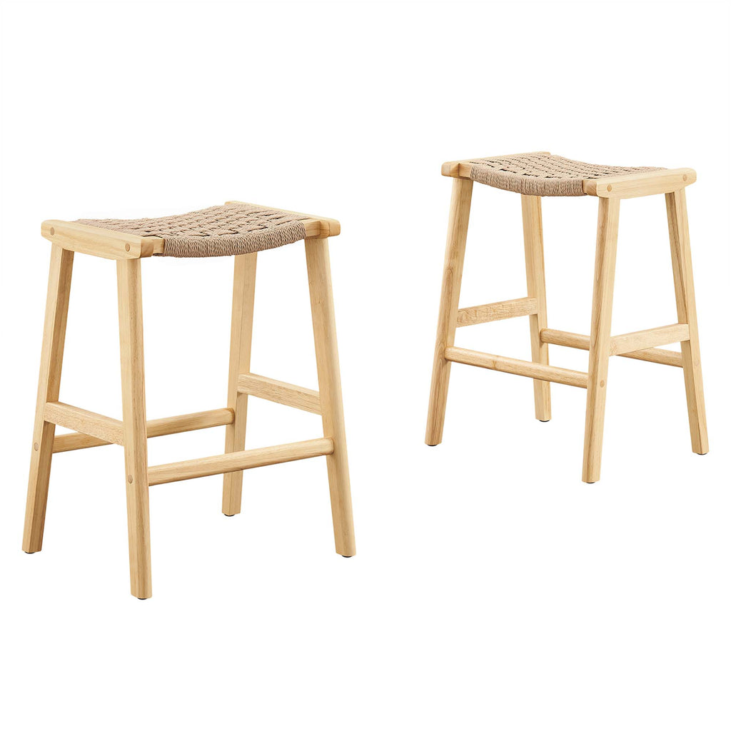 Modway Saoirse Woven Rope Wood Counter Stool Set of 2  