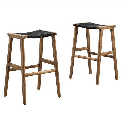 Modway Saoirse Leather Wood Bar Stool Set of 2  