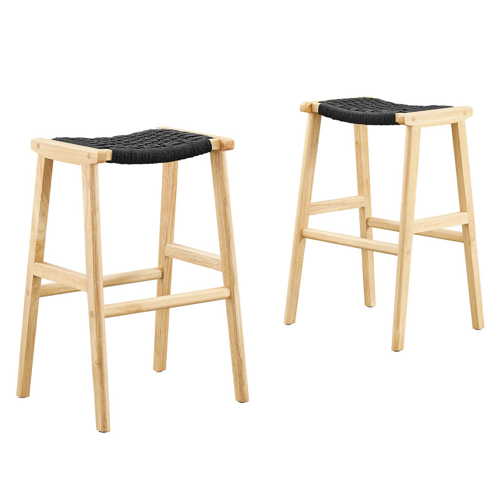 Modway Saoirse Woven Rope Wood Bar Stool Set of 2  