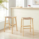 Modway Saoirse Woven Rope Wood Bar Stool Set of 2