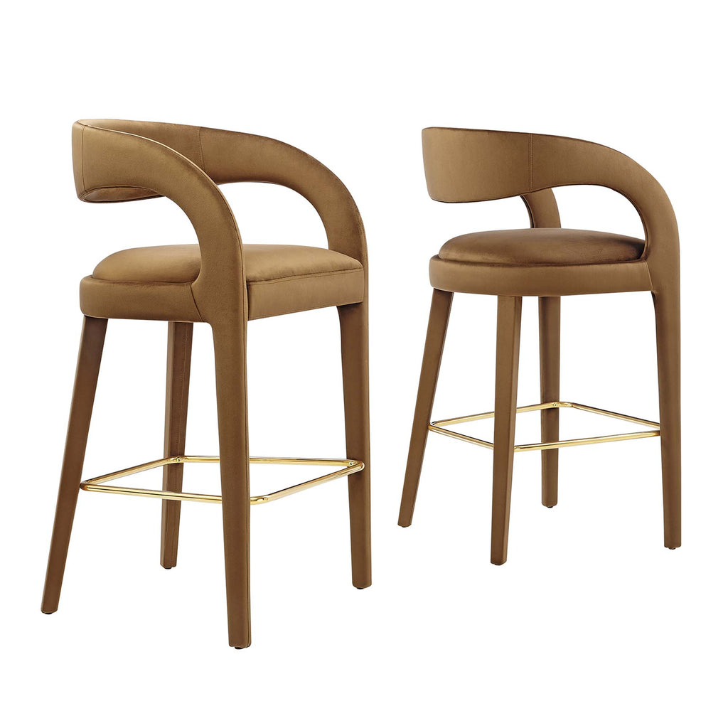 Modway Pinnacle Performance Velvet Bar Stool Set of 2  