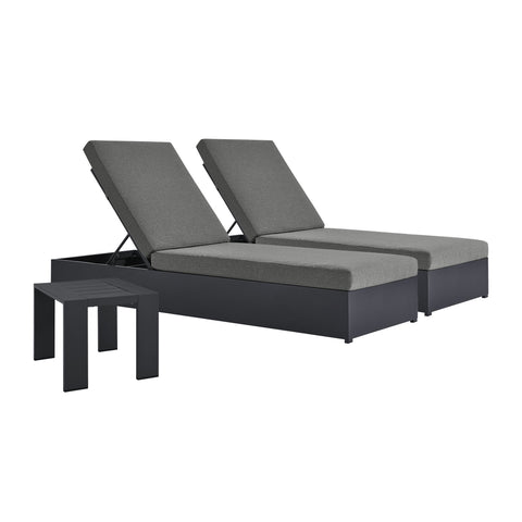 Modway Tahoe 3-Piece Outdoor Patio Powder-Coated Aluminum Chaise Lounge Set  