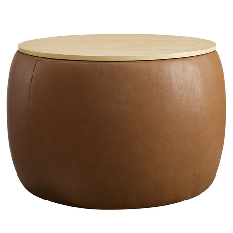 Modway Perla Round Vegan Leather Storage Ottoman  