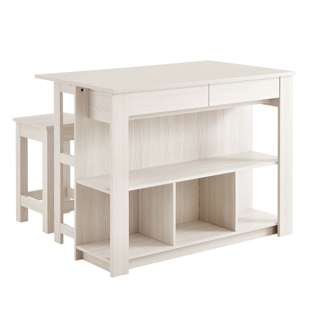 Modway Meadowbrook 3-Piece Kitchen Island and Stool Set  